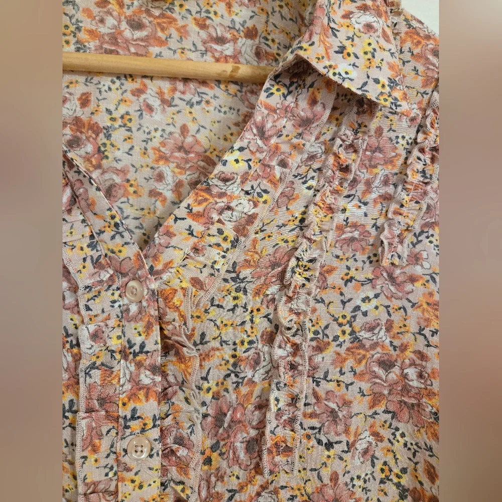 Indigo Rose pink Floral Button-Up Blouse with ruffles size XL - Picture 6 of 7